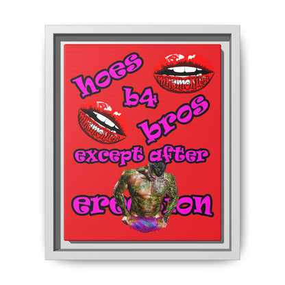 hoes b4 bros - framed canvas art (red)