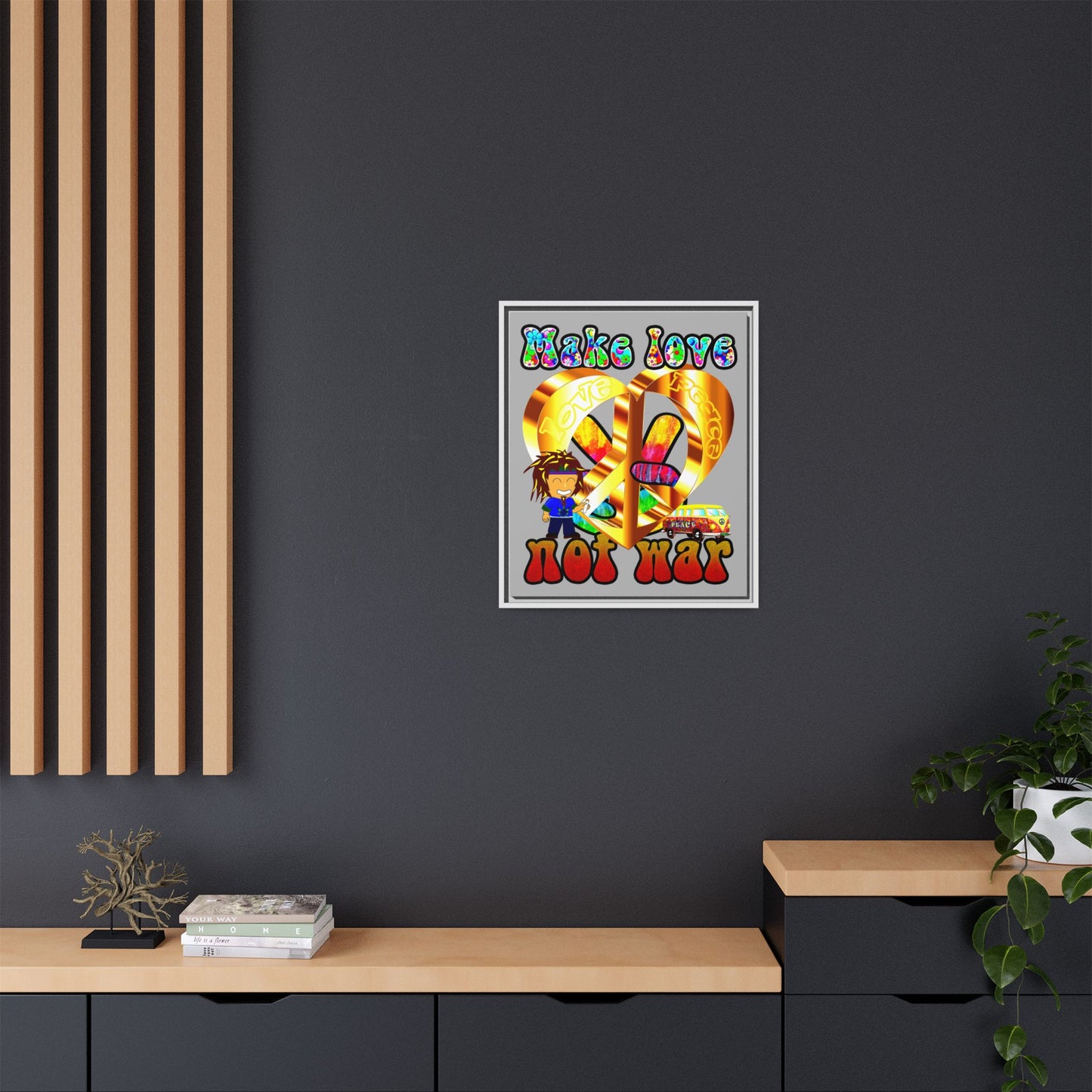 love peace - framed canvas art (light grey)