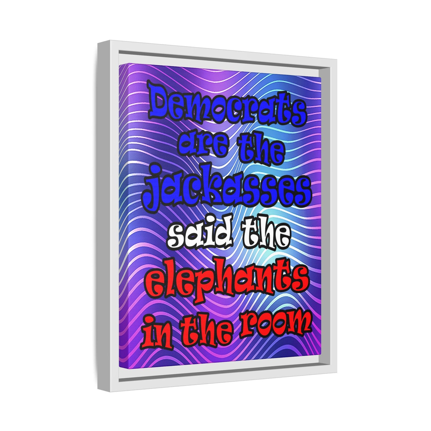 donkeys and elephants - framed canvas art (purple wave)