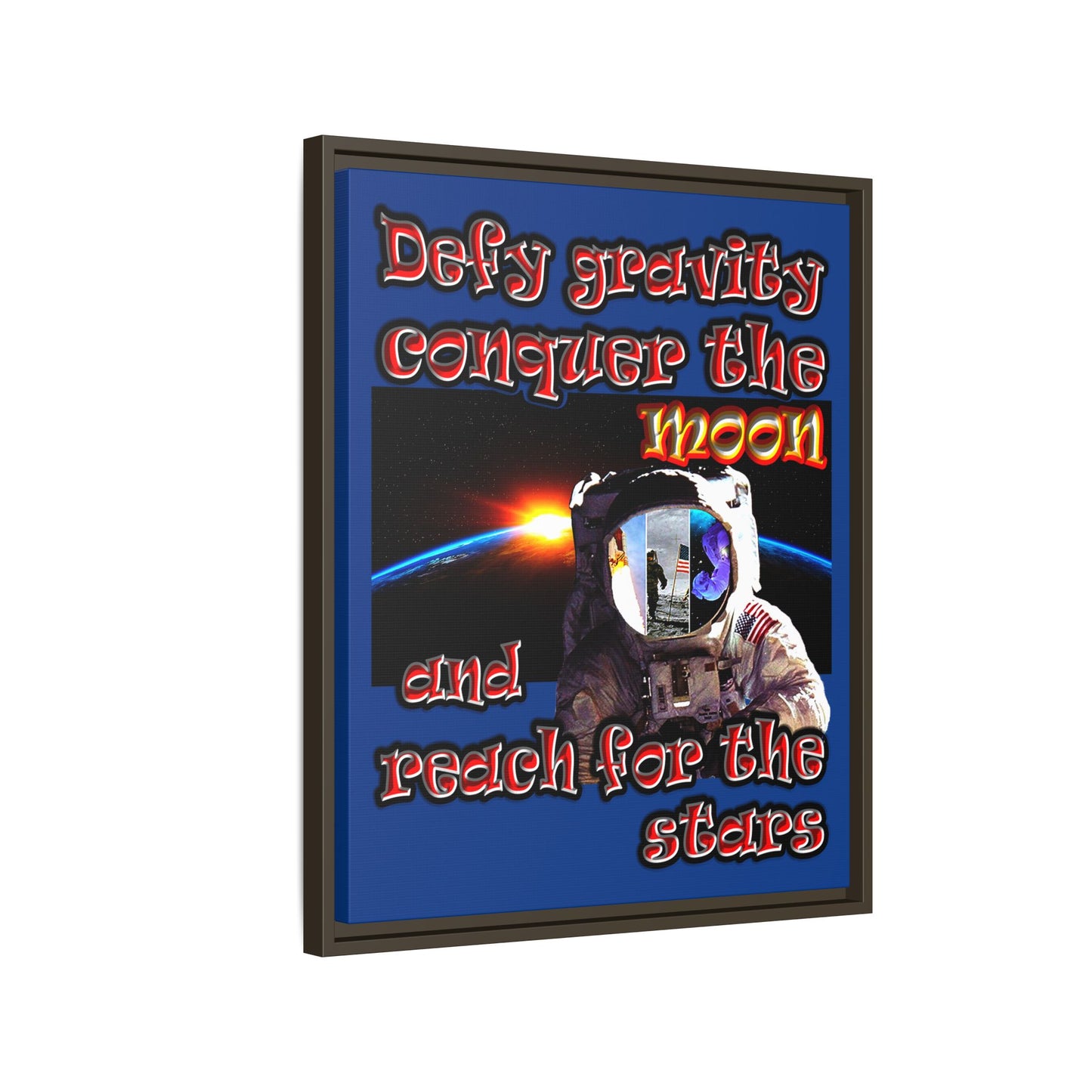 defy conquer reach - framed canvas art (dark blue)