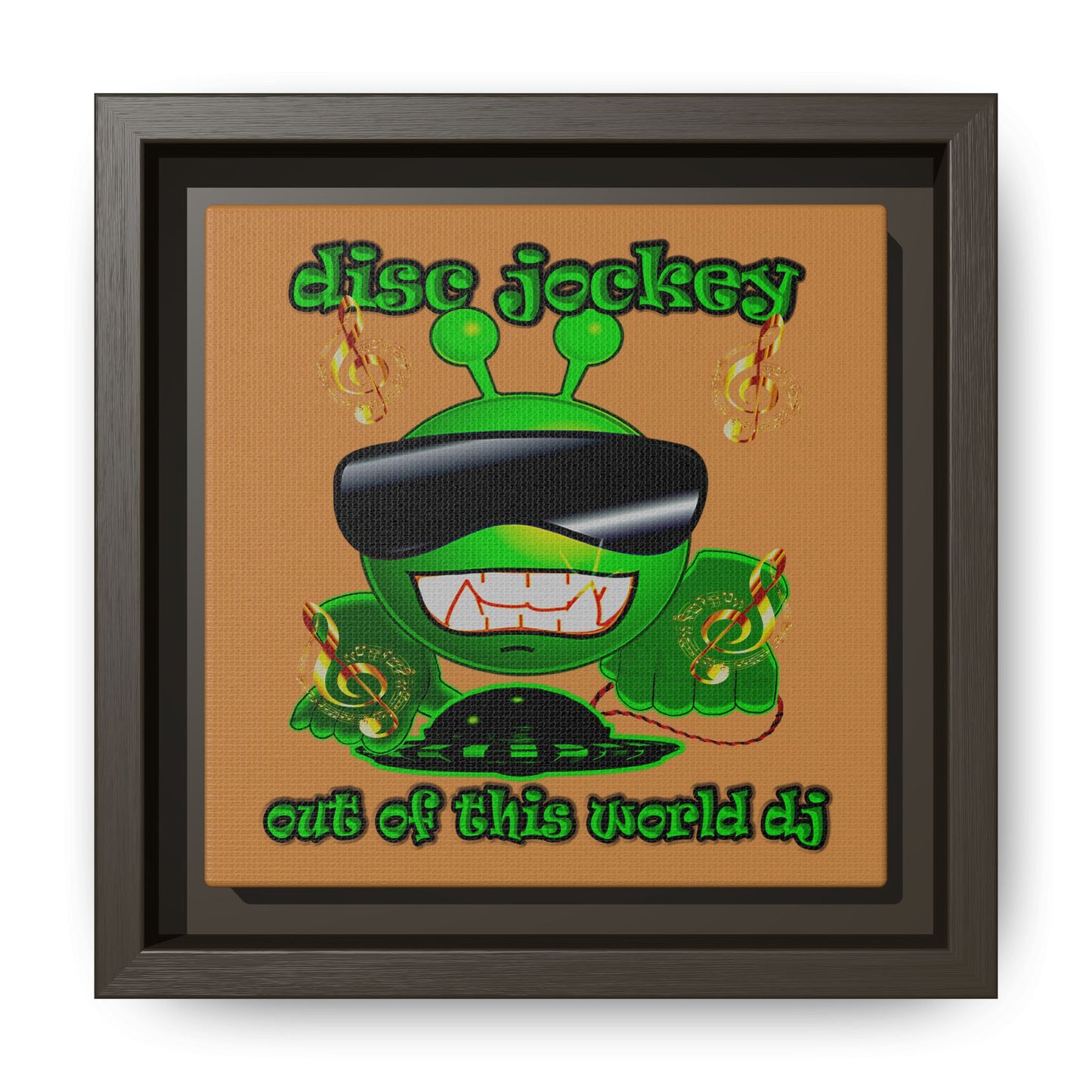 disc jockey - framed canvas art (light brown)