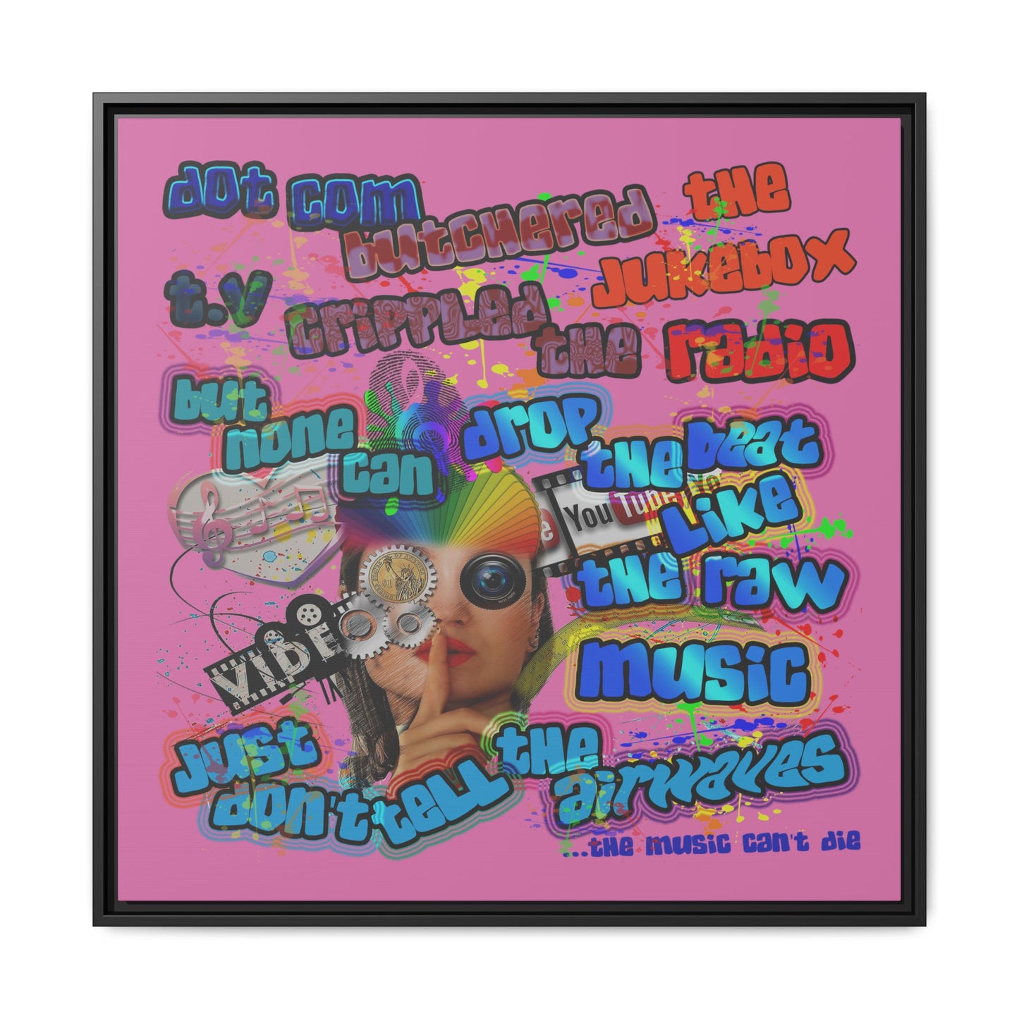 drop the beat - framed canvas art (light pink)