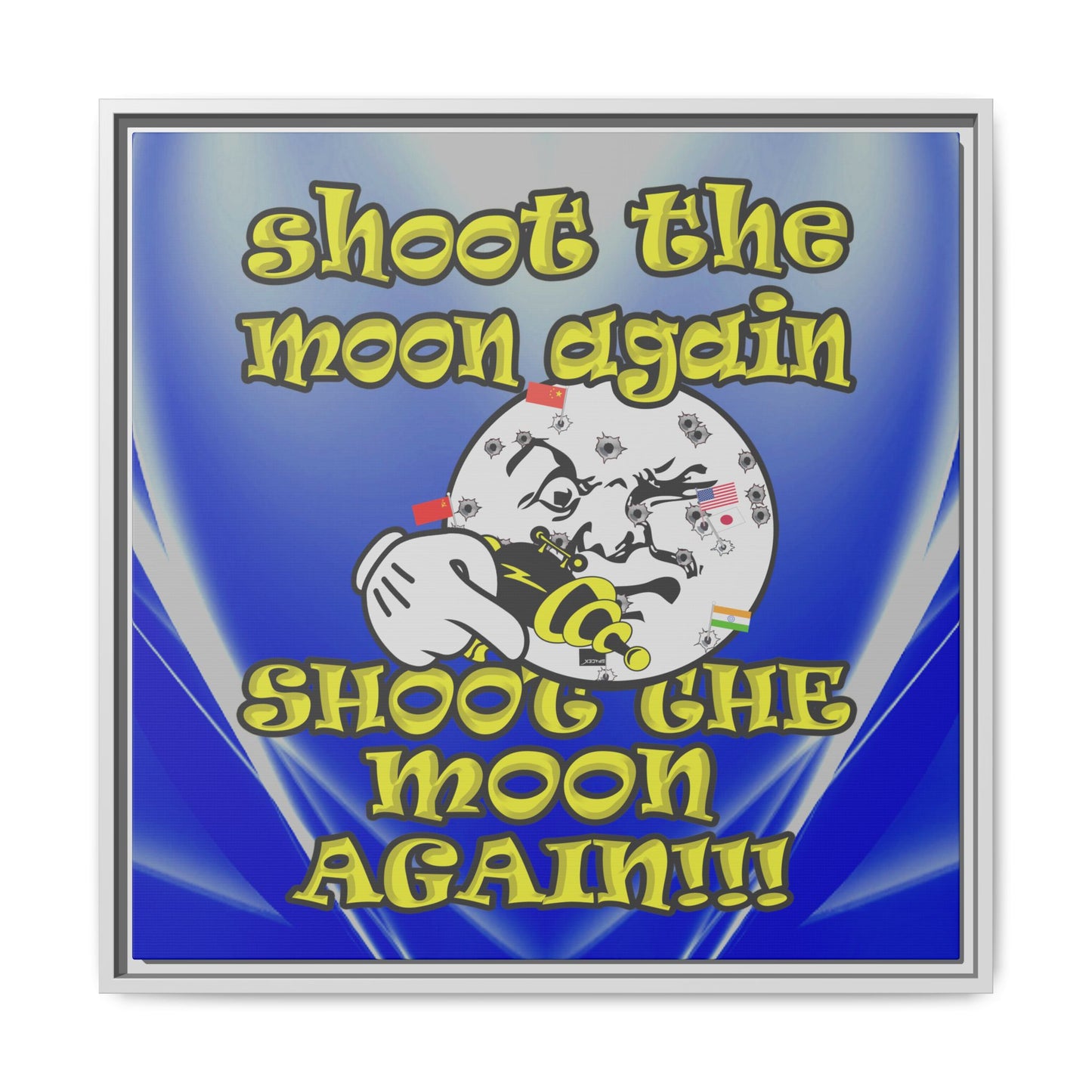 shoot the moon again - framed canvas art (blue-white wave)