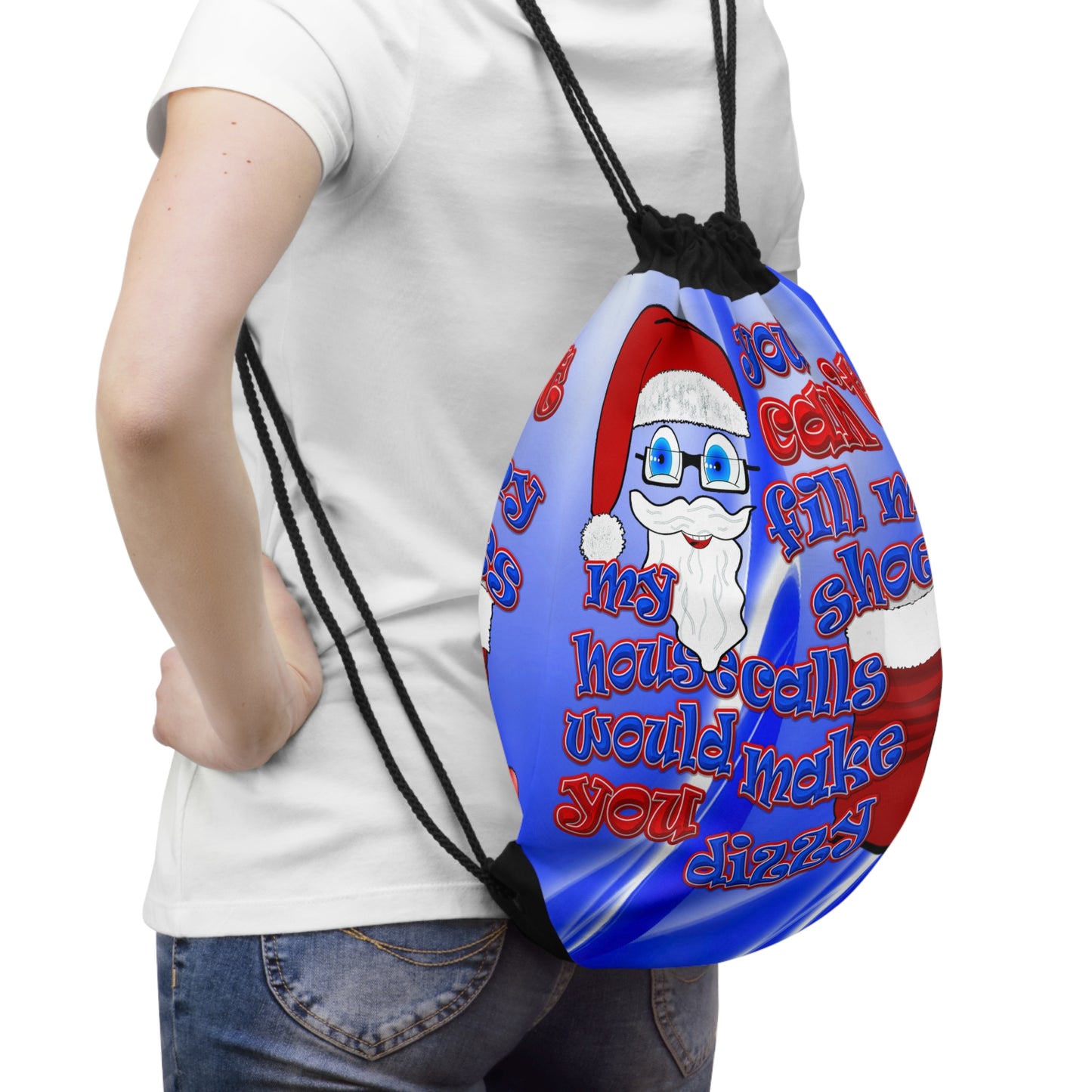 santa's shoes - Drawstring Bag (blue-white wave)
