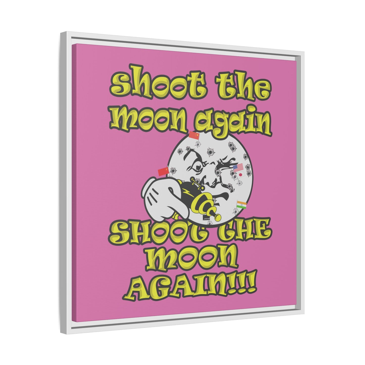 shoot the moon again - framed canvas art (light pink)