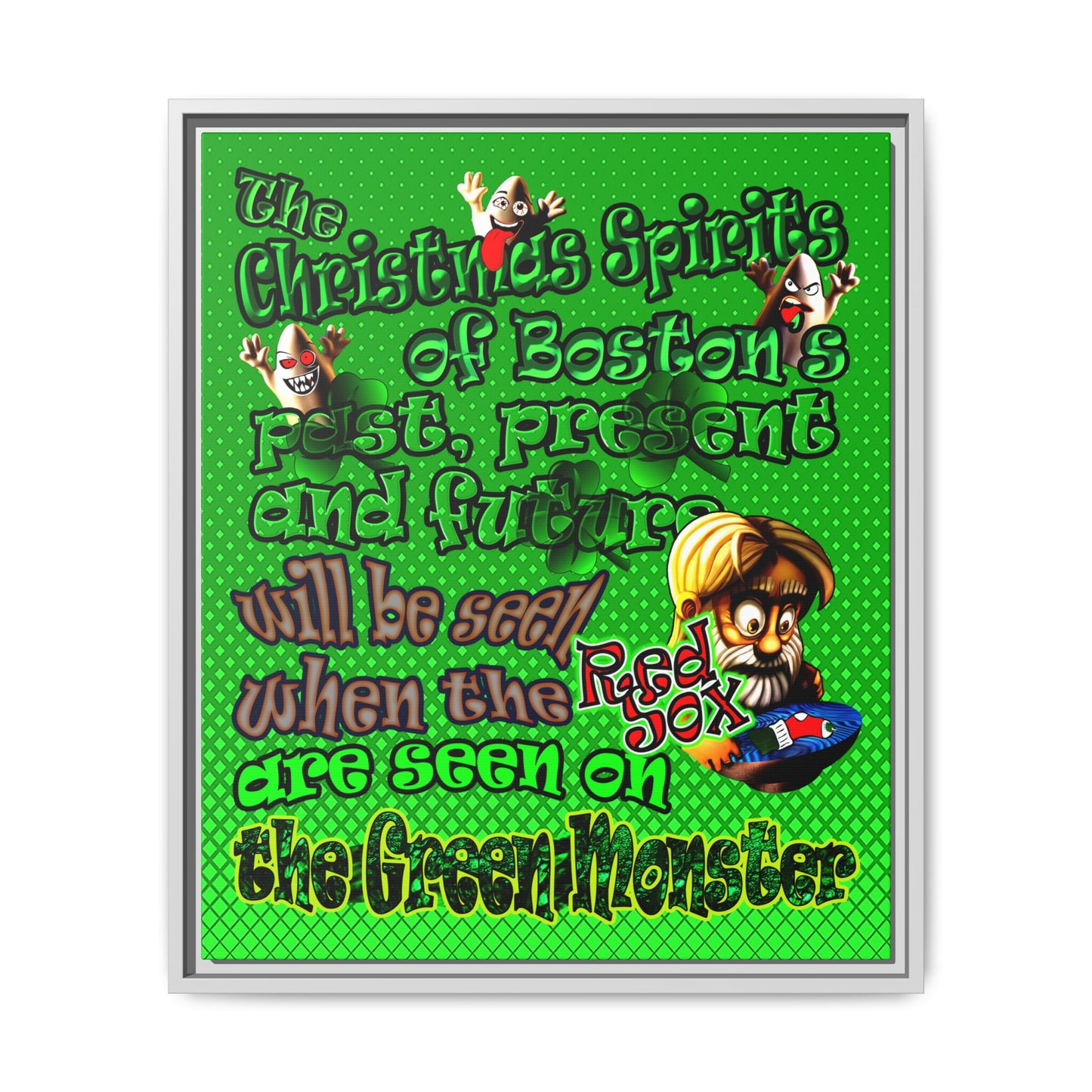 christmas spirits of boston - framed canvas art (logo green)