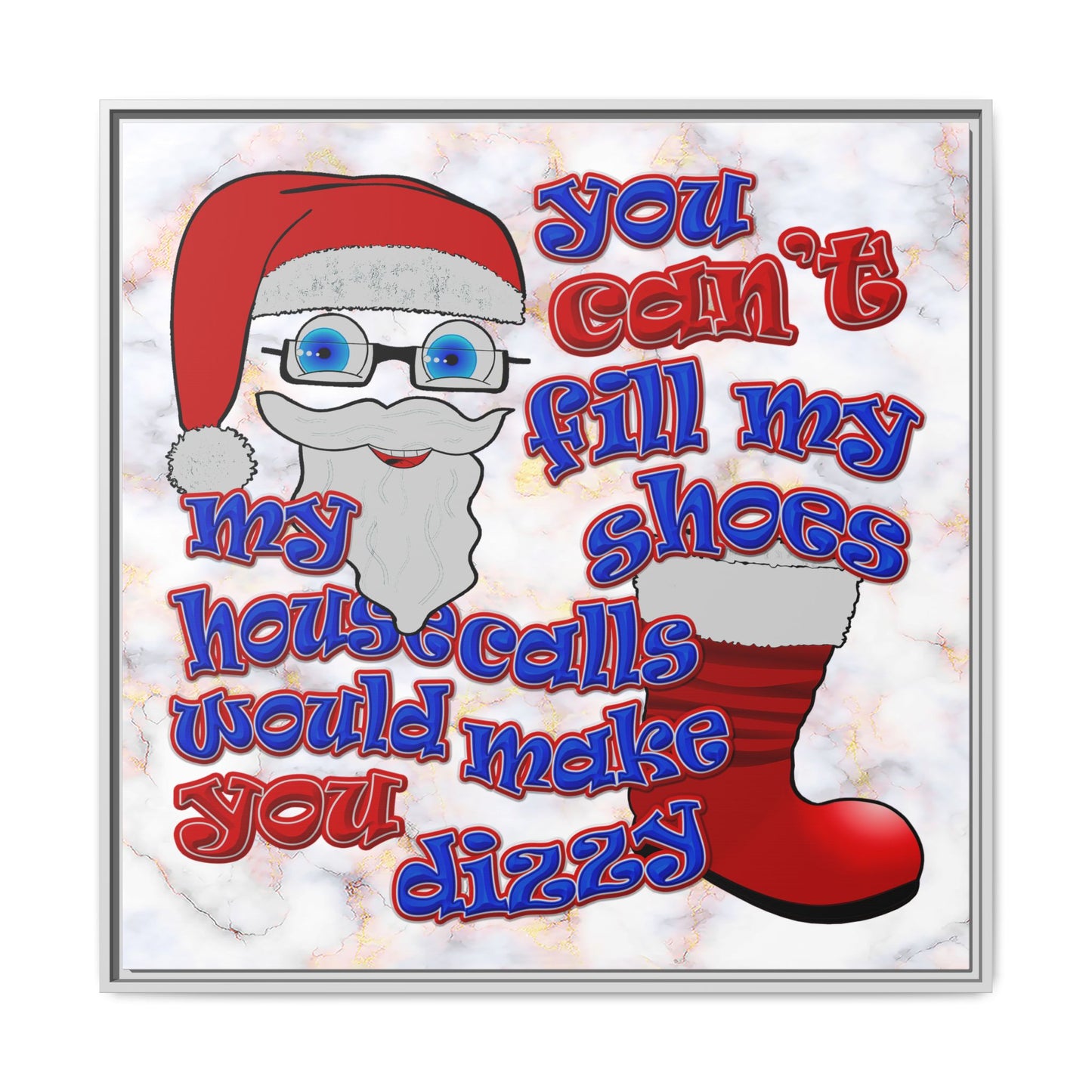 santa's shoes - framed canvas art (white marble)