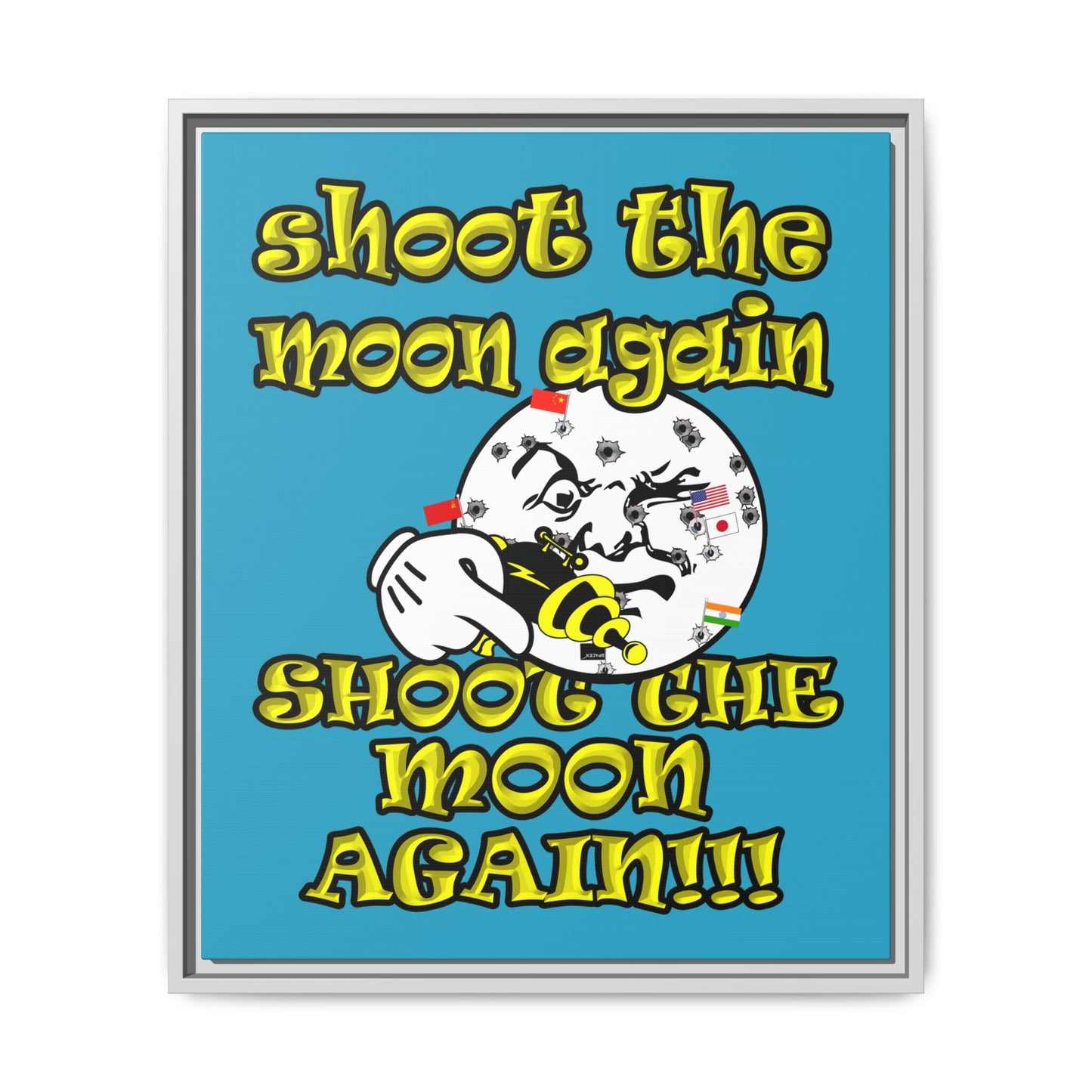 shoot the moon again - framed canvas art (turquoise)