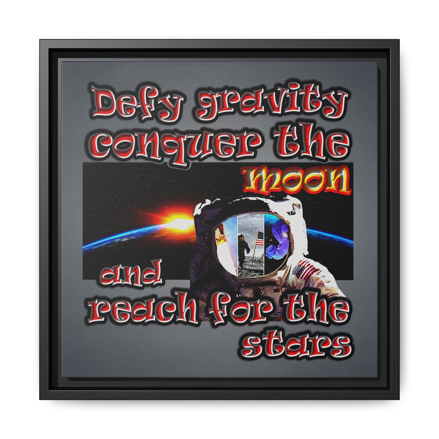 defy conquer reach - framed canvas art (grey-light grey)