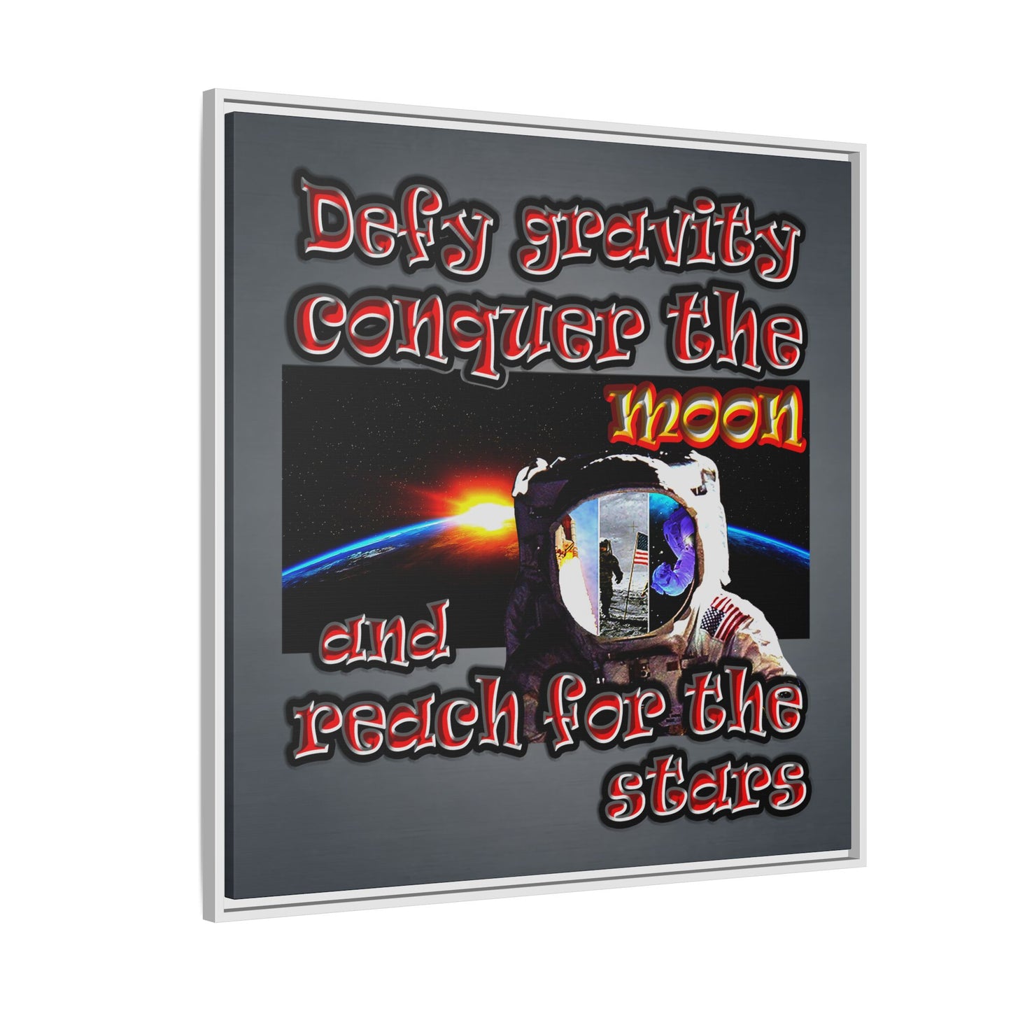 defy conquer reach - framed canvas art (grey-light grey)
