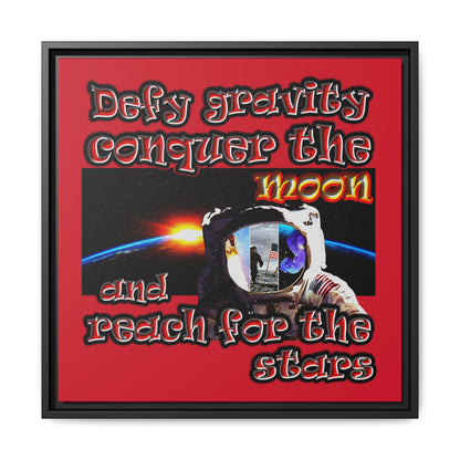 defy conquer reach - framed canvas art (dark red)