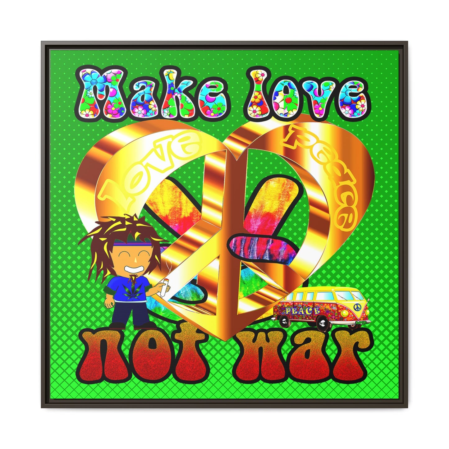 love peace - framed canvas art (logo green)