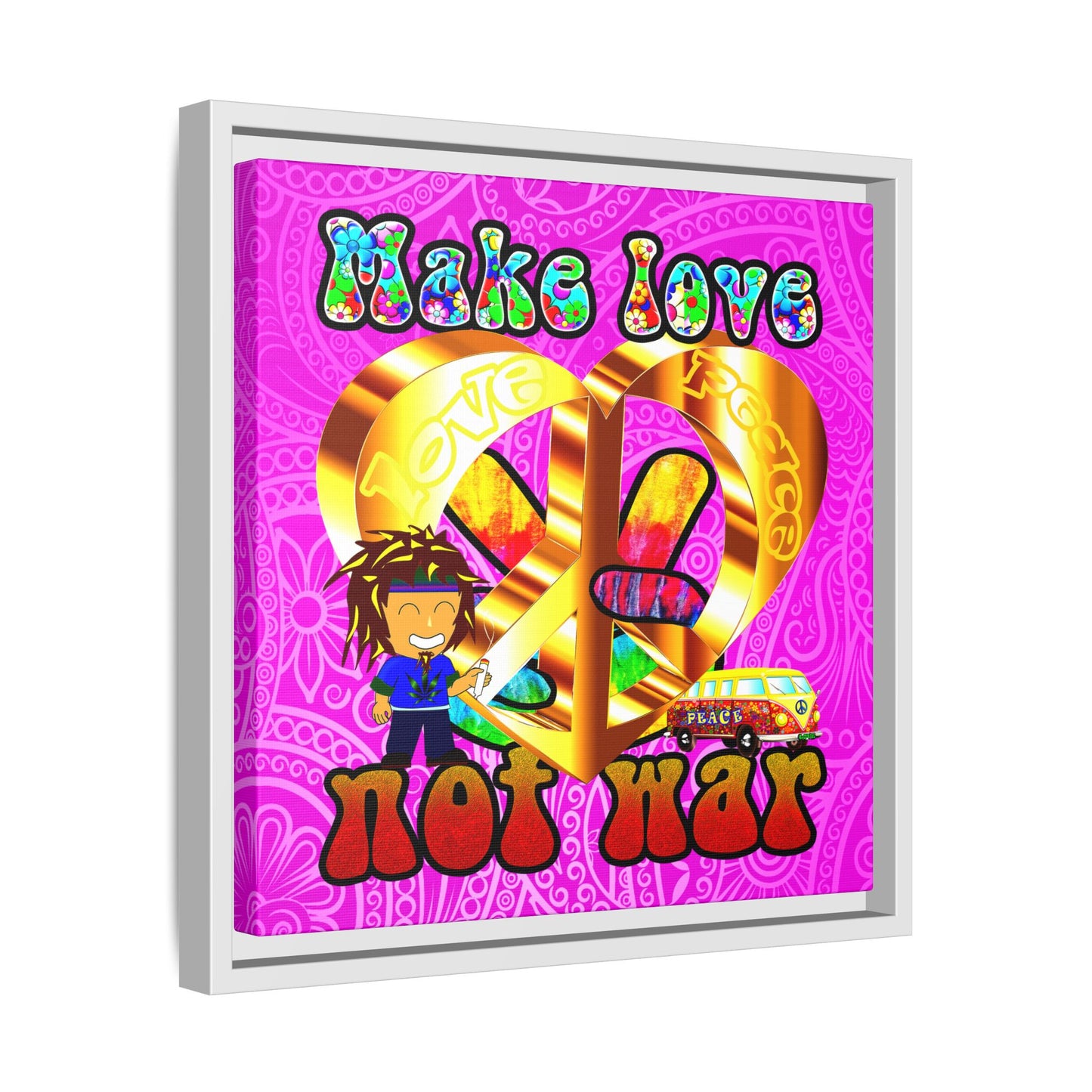 love peace - framed canvas art (pink swirl)
