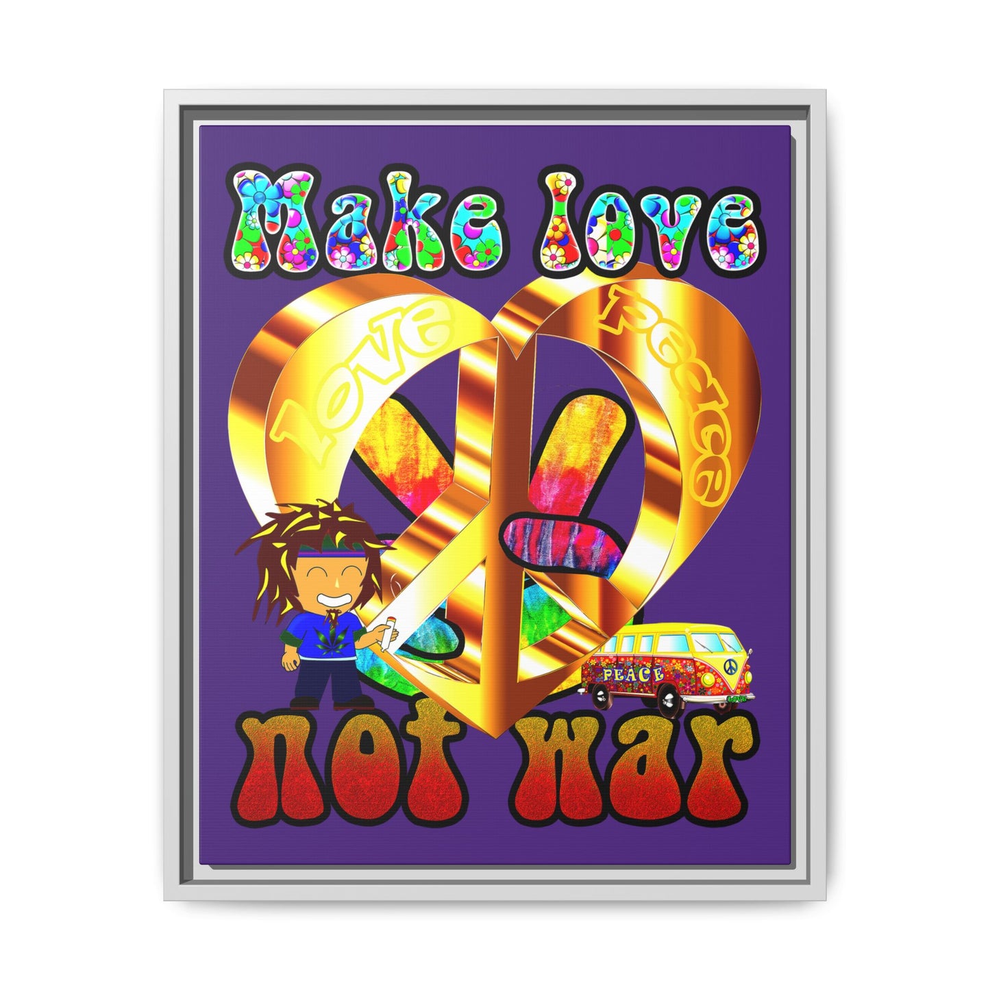 love peace - framed canvas art (purple)