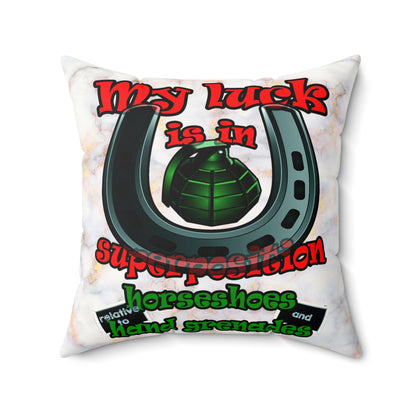 my luck - Faux Suede Square Pillow - (white marble)