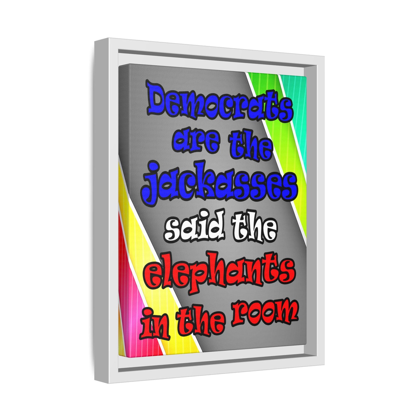 donkeys and elephants - framed canvas art (rainbow split)