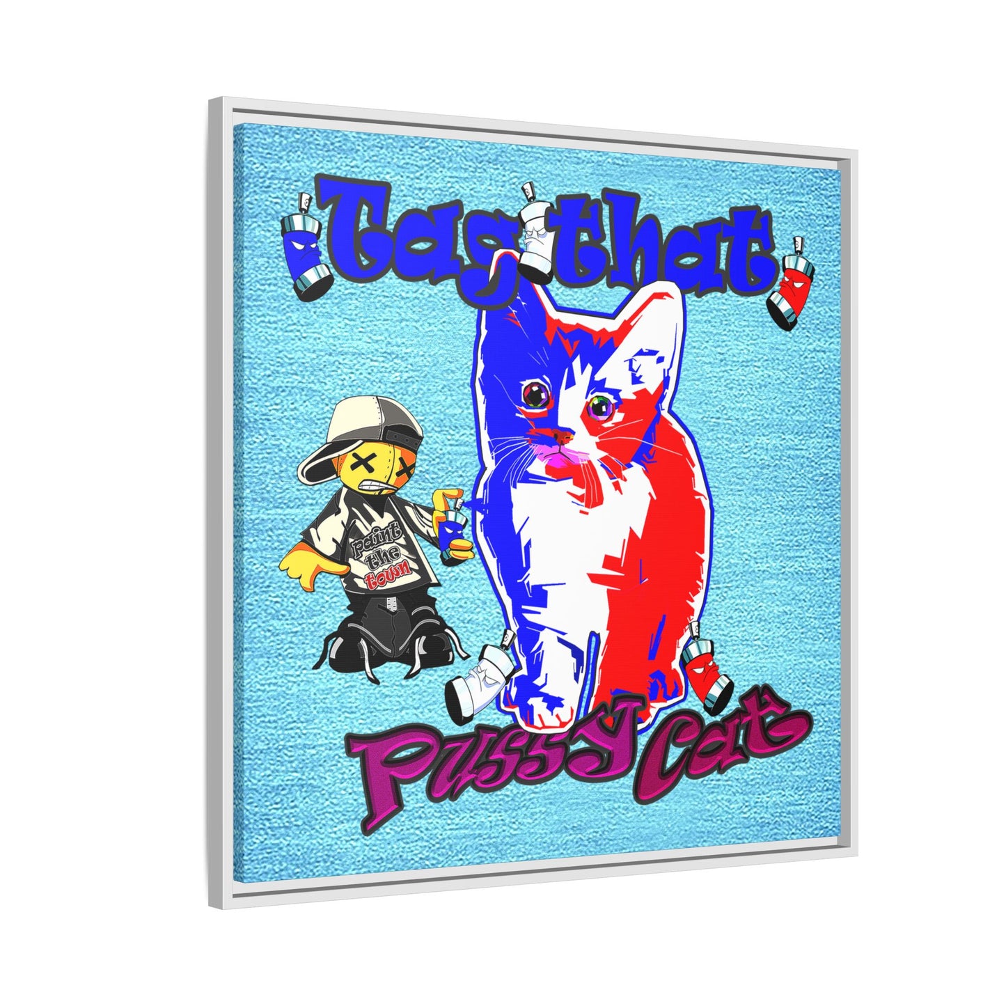tag that - framed canvas art (faded blue)