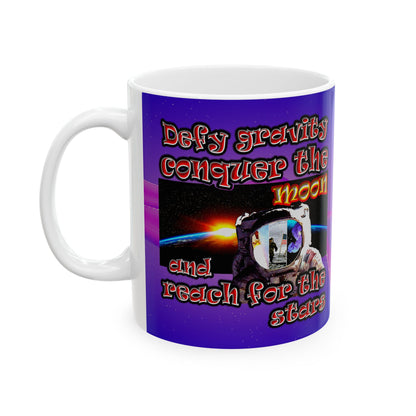 defy conquer reach - White Mug (purple-pink wave)