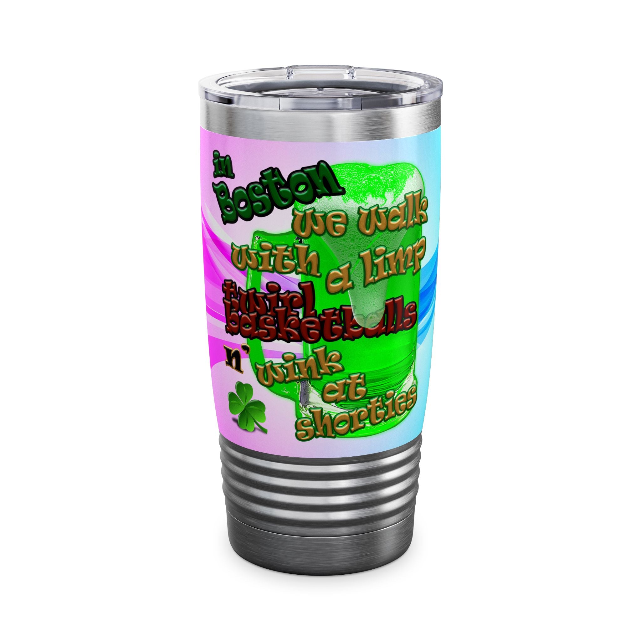 celtics logo - Ringneck Tumbler, 20oz (light blue-pink wave)