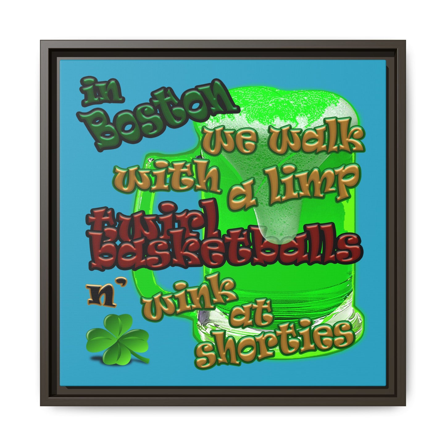 celtics logo - framed canvas art (turquoise)