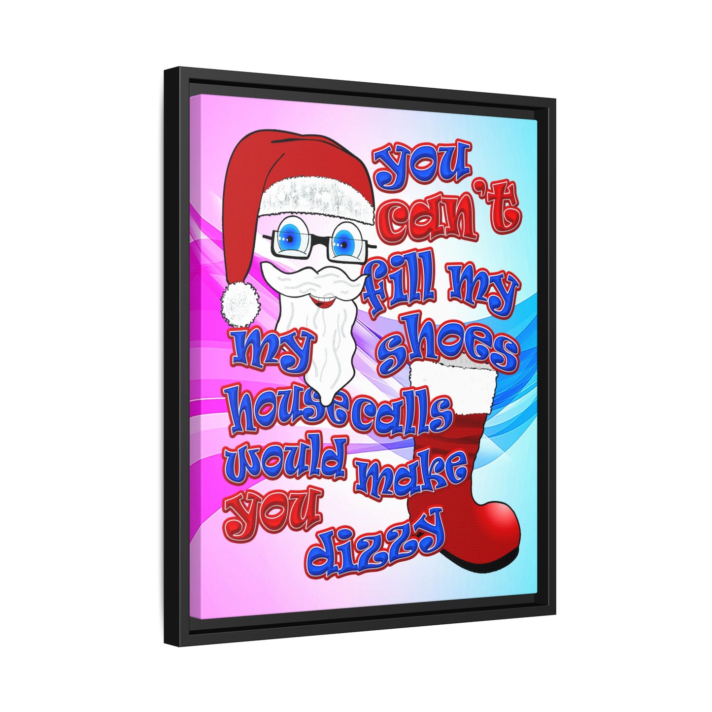 santa's shoes - framed canvas art (light blue-pink wave)