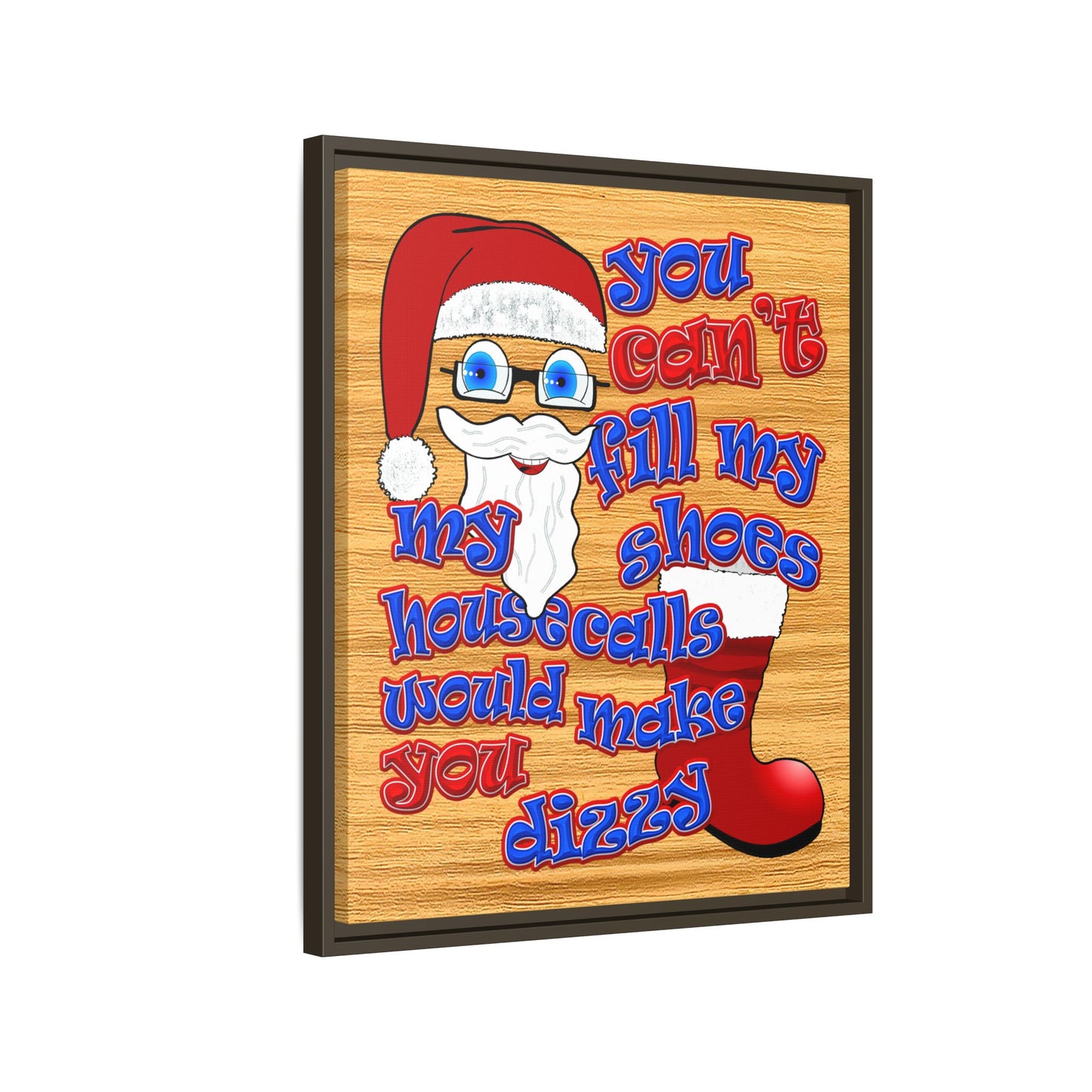 santa's shoes - framed canvas art (butterscotch wood finish)