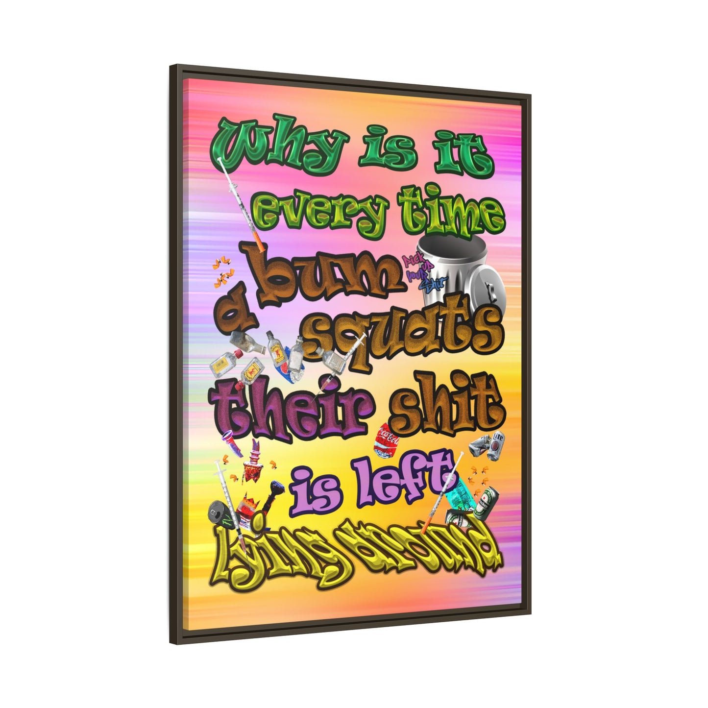 the bum's shit - framed canvas art (color blur)