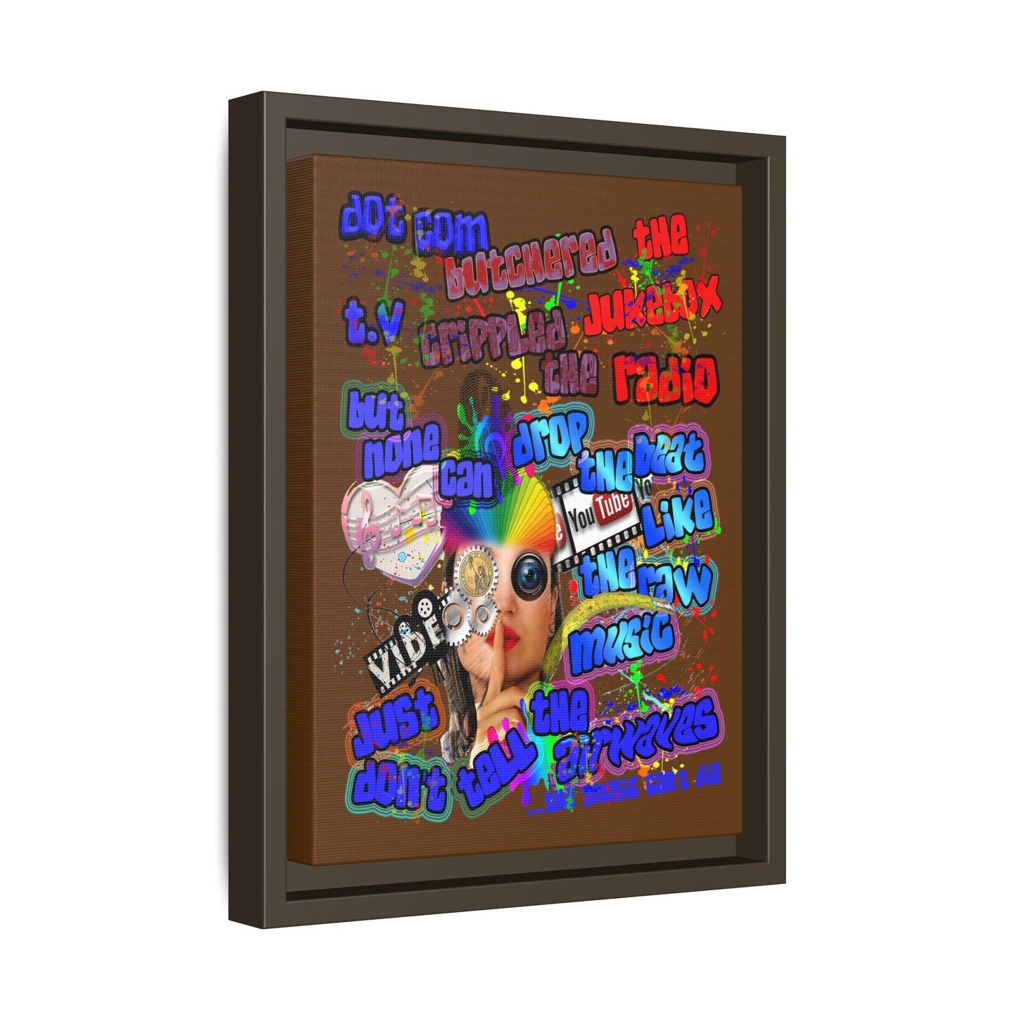 drop the beat - framed canvas art (brown)