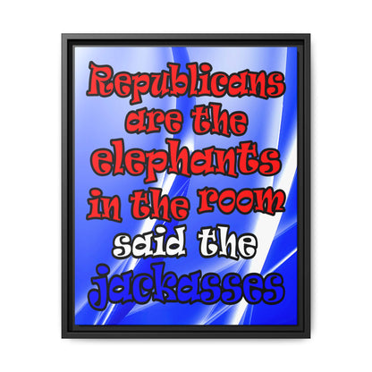 donkeys and elephants - framed canvas art (blue-white wave)
