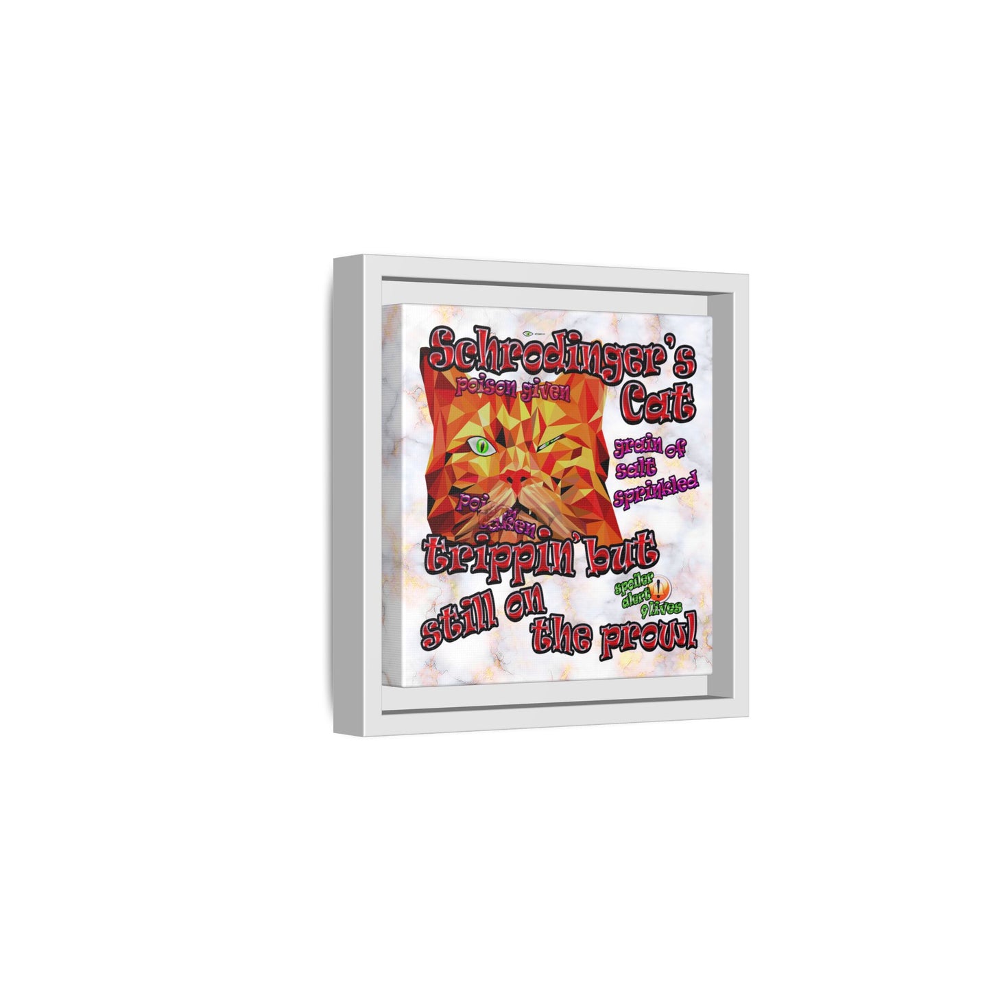 schrodinger's cat - framed canvas art (white marble)