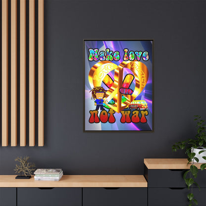 love peace - framed canvas art (grey-pink wave)