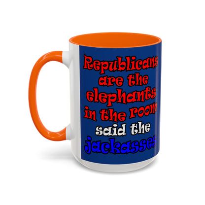 donkeys and elephants - Accent Mug (dark blue)