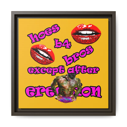 hoes b4 bros - framed canvas art (yellow)
