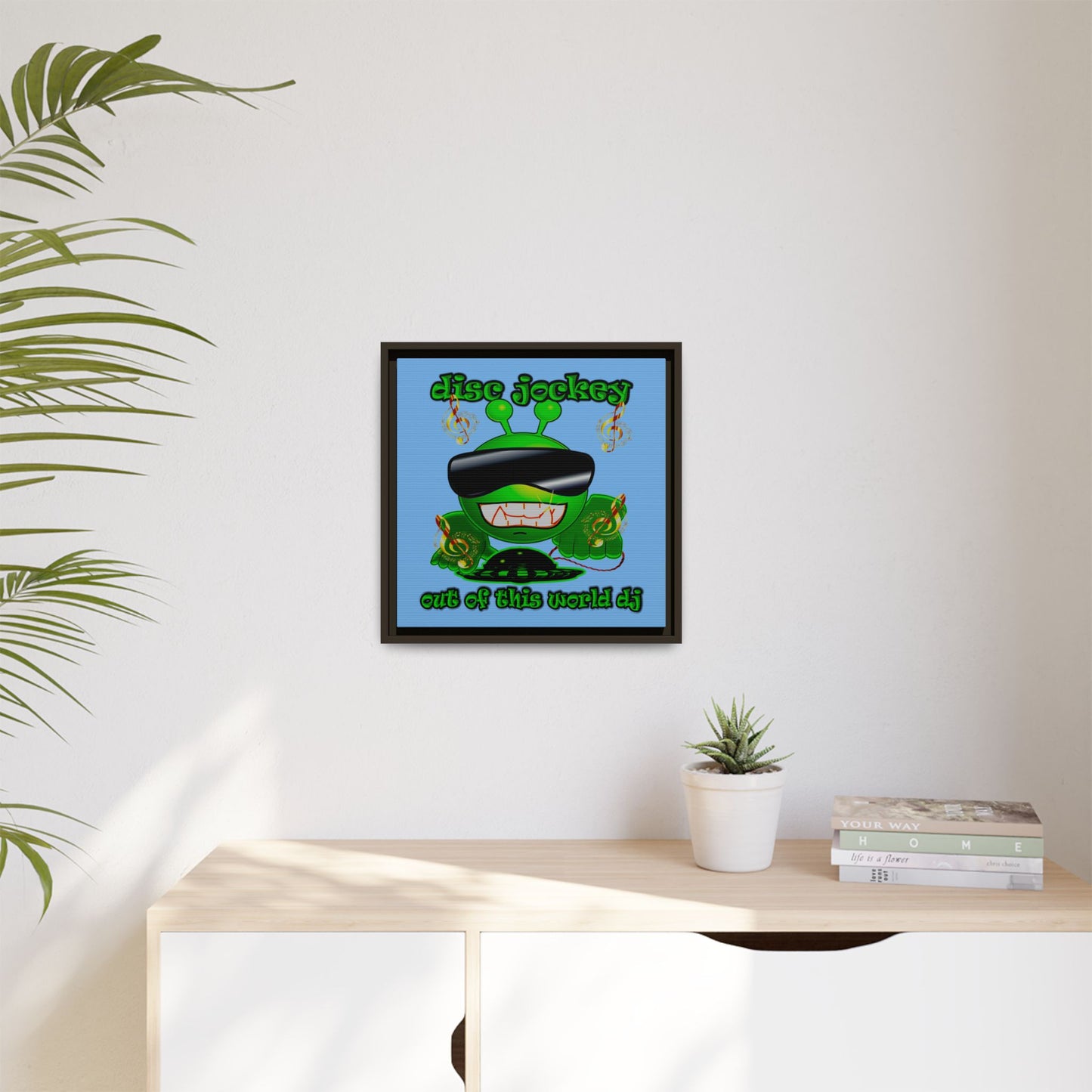 disc jockey - framed canvas art (light blue)