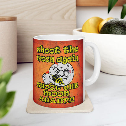 shoot the moon again - White Mug (burnt orange)