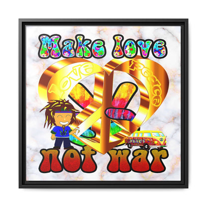 love peace - framed canvas art (white marble)