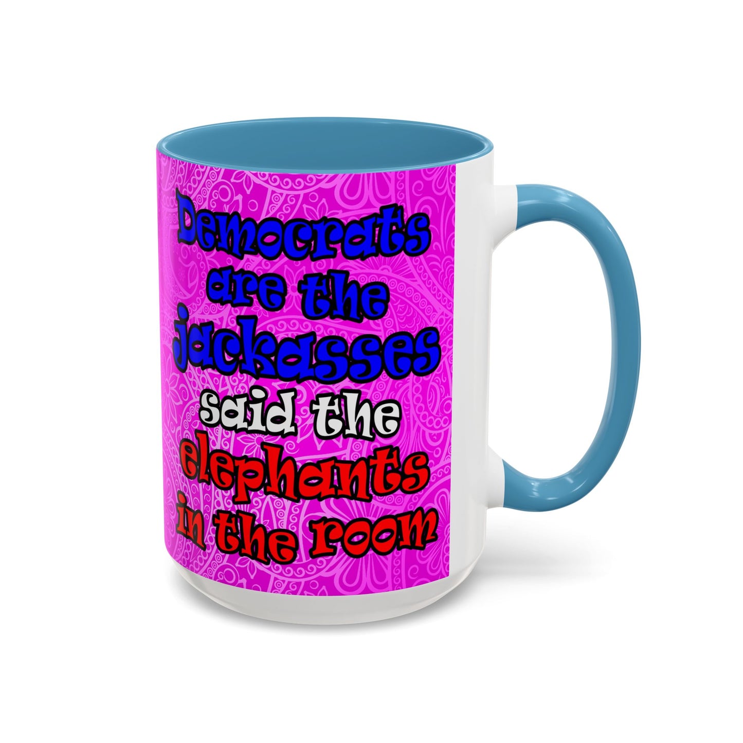 donkeys and elephants - Accent Mug (pink swirl)