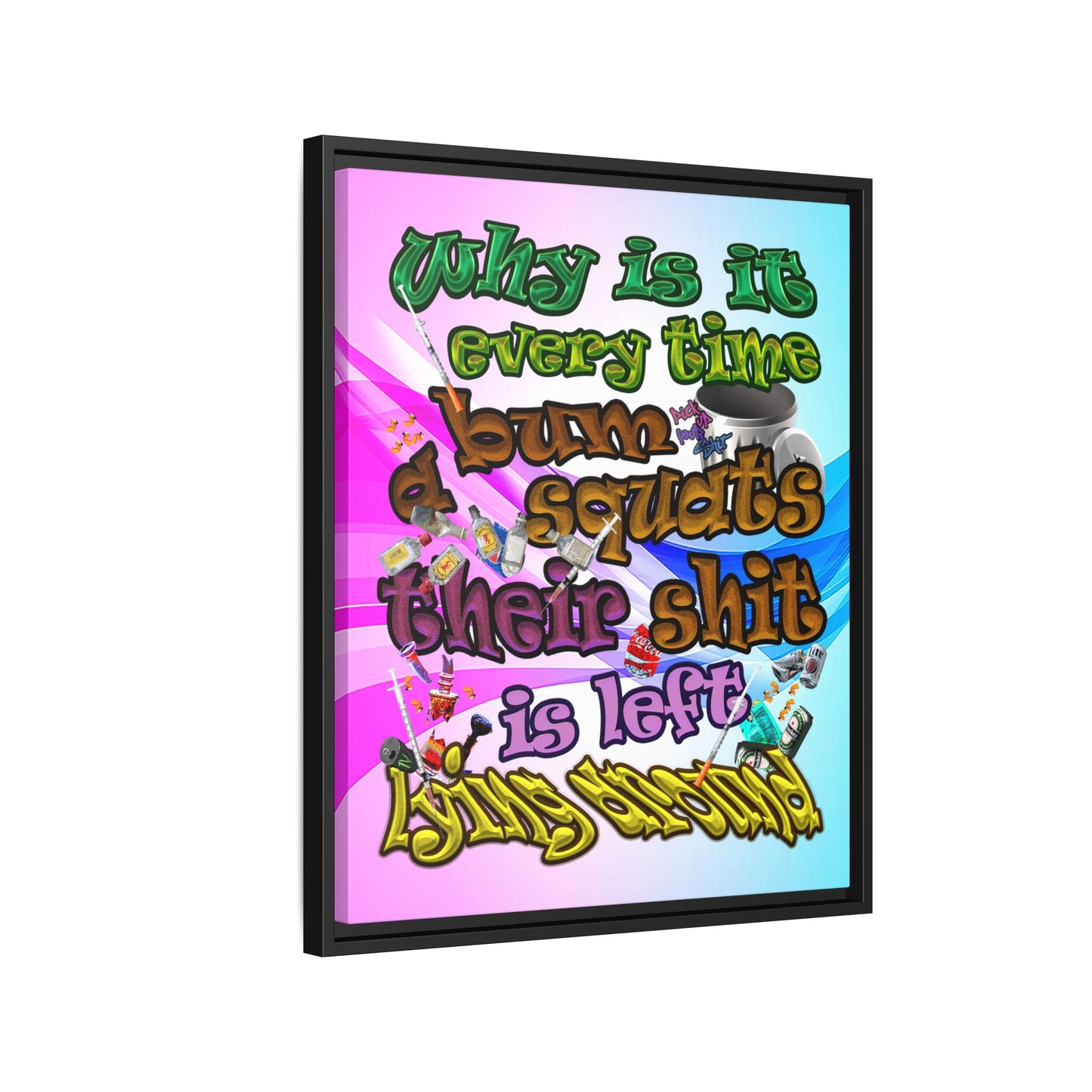 the bum's shit - framed canvas art (light blue-pink wave)