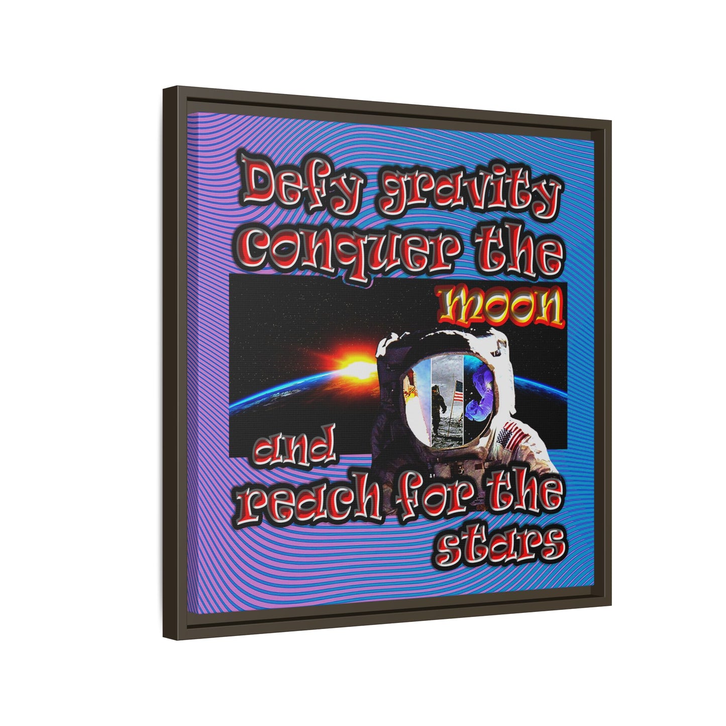 defy conquer reach - framed canvas art (light blue-purple wave)