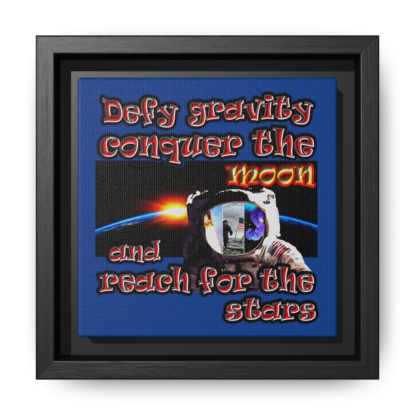 defy conquer reach - framed canvas art (dark blue)