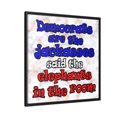 donkeys and elephants - framed canvas art (white marble)