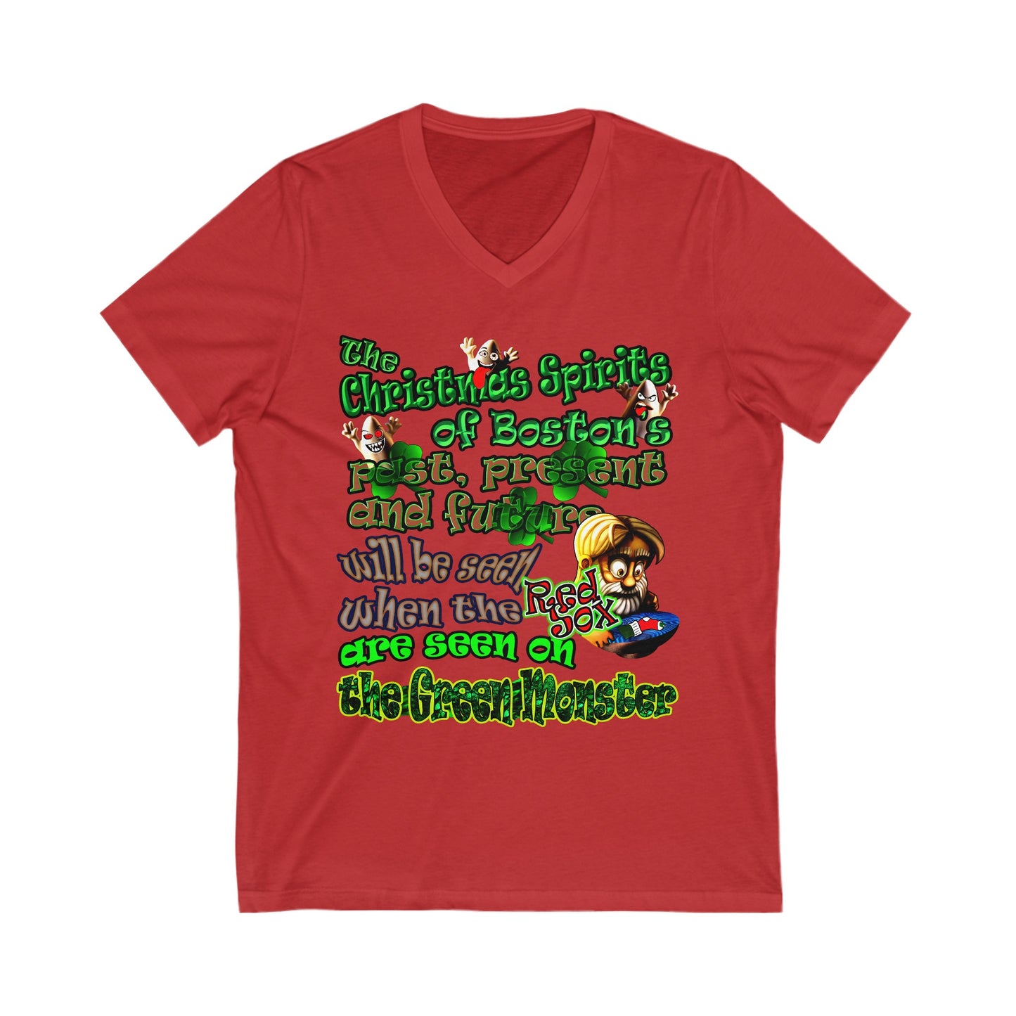 christmas spirits of boston - Unisex Jersey Short Sleeve V-Neck Tee