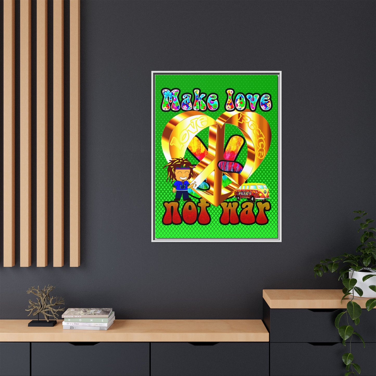 love peace - framed canvas art (logo green)