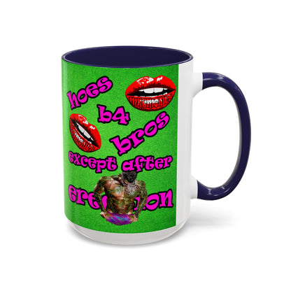 hoes b4 bros - Accent Mug (green turf)