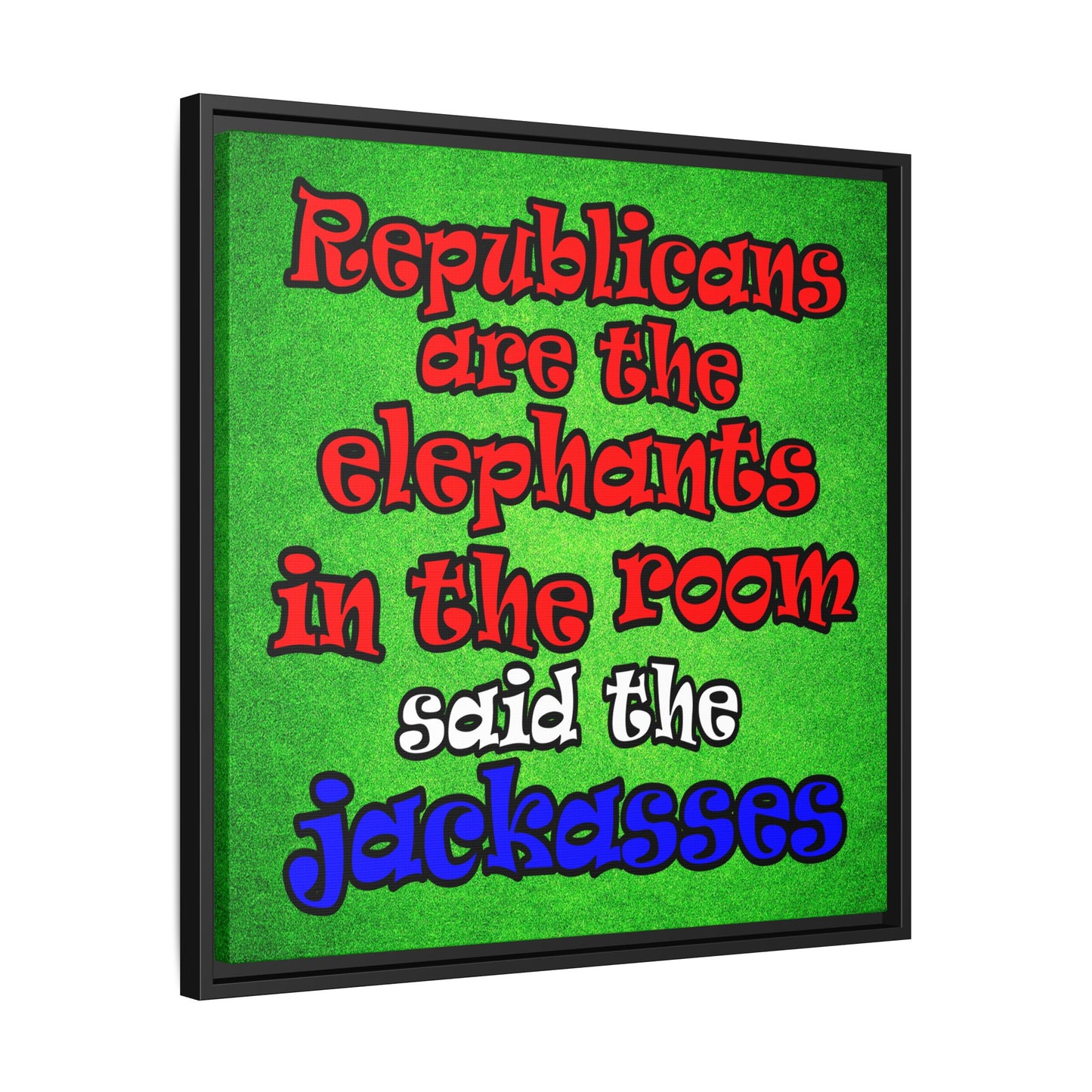 donkeys and elephants - framed canvas art (green turf)