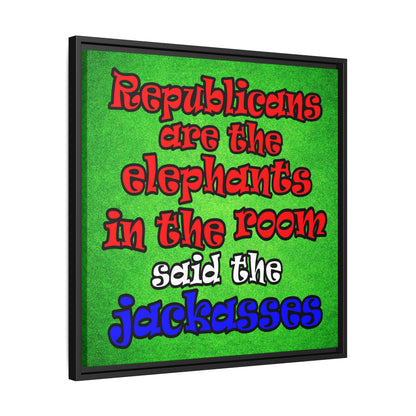 donkeys and elephants - framed canvas art (green turf)