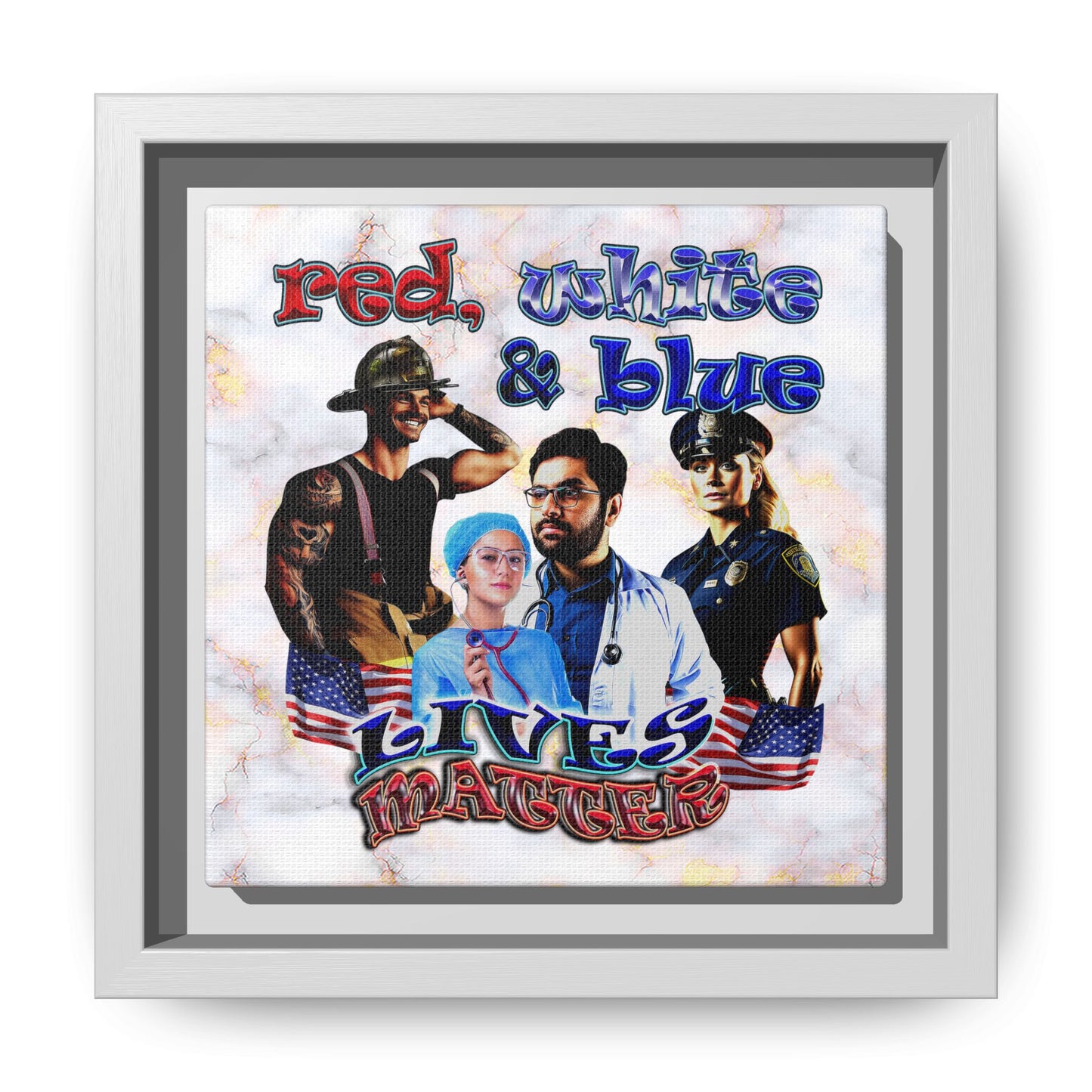 rw&b lives matter - framed canvas art (white marble)