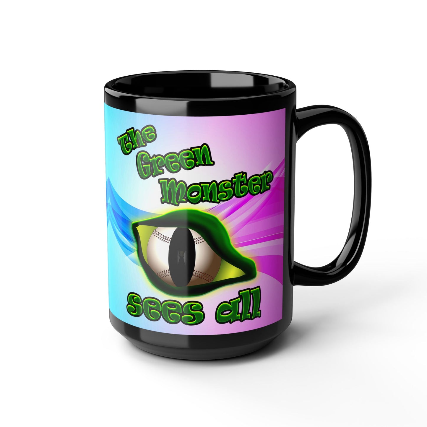 green monster - Black Mug (light blue-pink wave)
