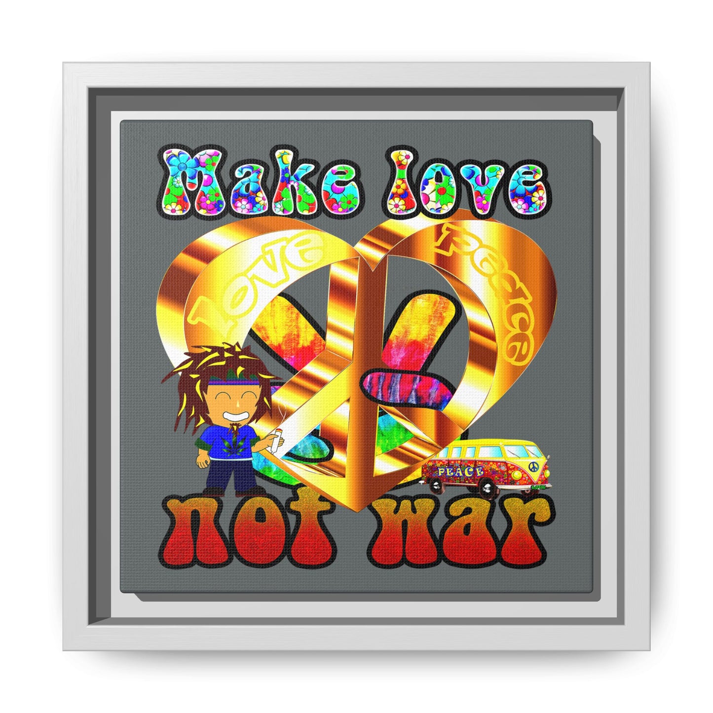 love peace - framed canvas art (dark grey)