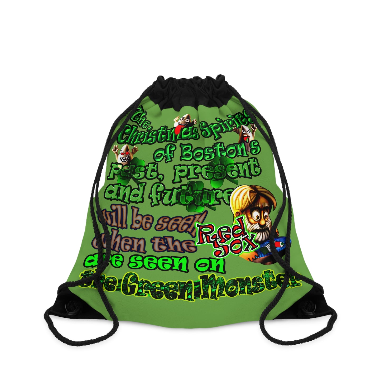 christmas spirits of boston - Drawstring Bag (green)